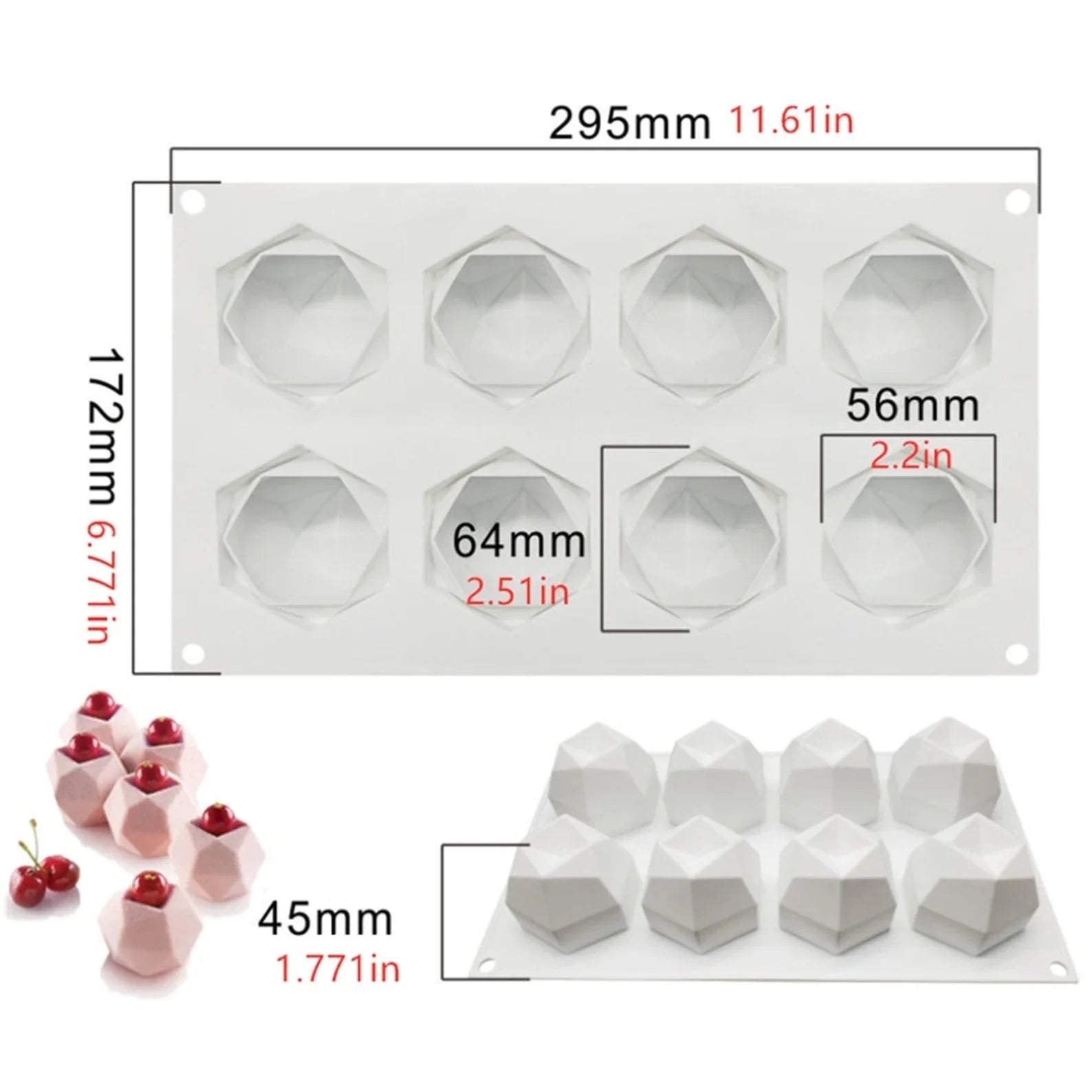 8 Cavity Geometric Diamond Candle Mould | Candle Crafting Handmade Mold | Silicone Cubic Molds | Ice Cube Chocolate Soap Baking DIY Moulds